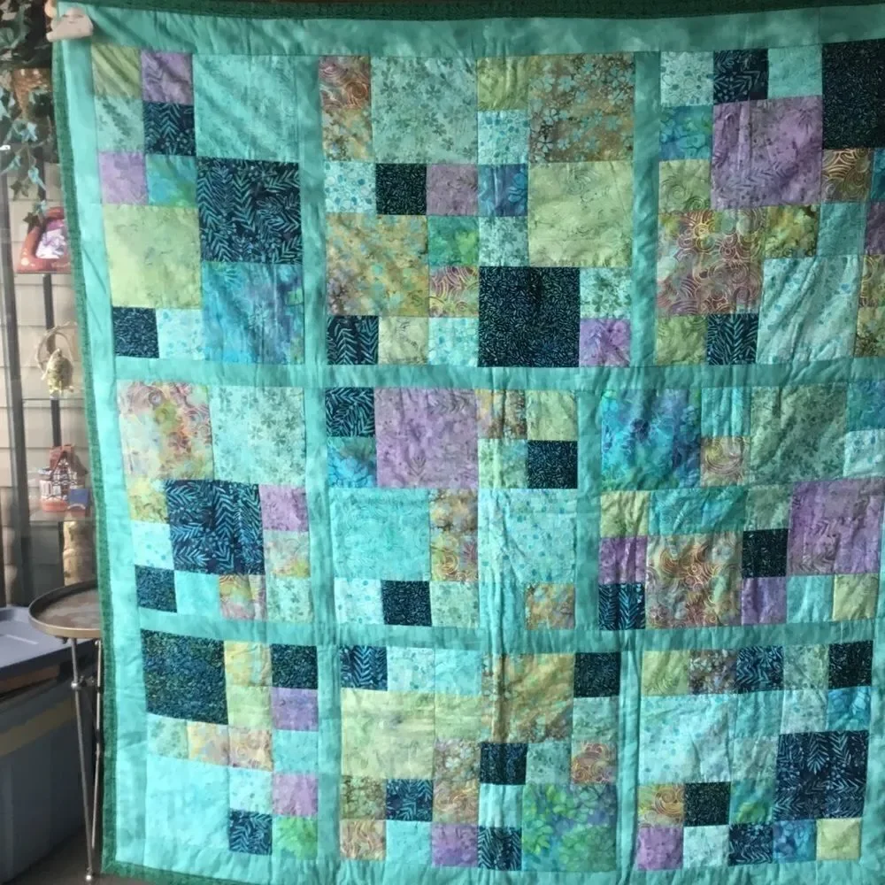 Handmade Quilt Beautiful Aqua Tones